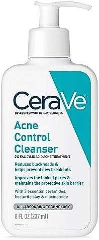 CeraVe Face Wash Acne Treatment Salicylic Acid Cleanser with Purifying Clay for Oily Skin Blackhead Remover and Clogged Pore Control 8 Ounce, multi, 8 Fl Oz