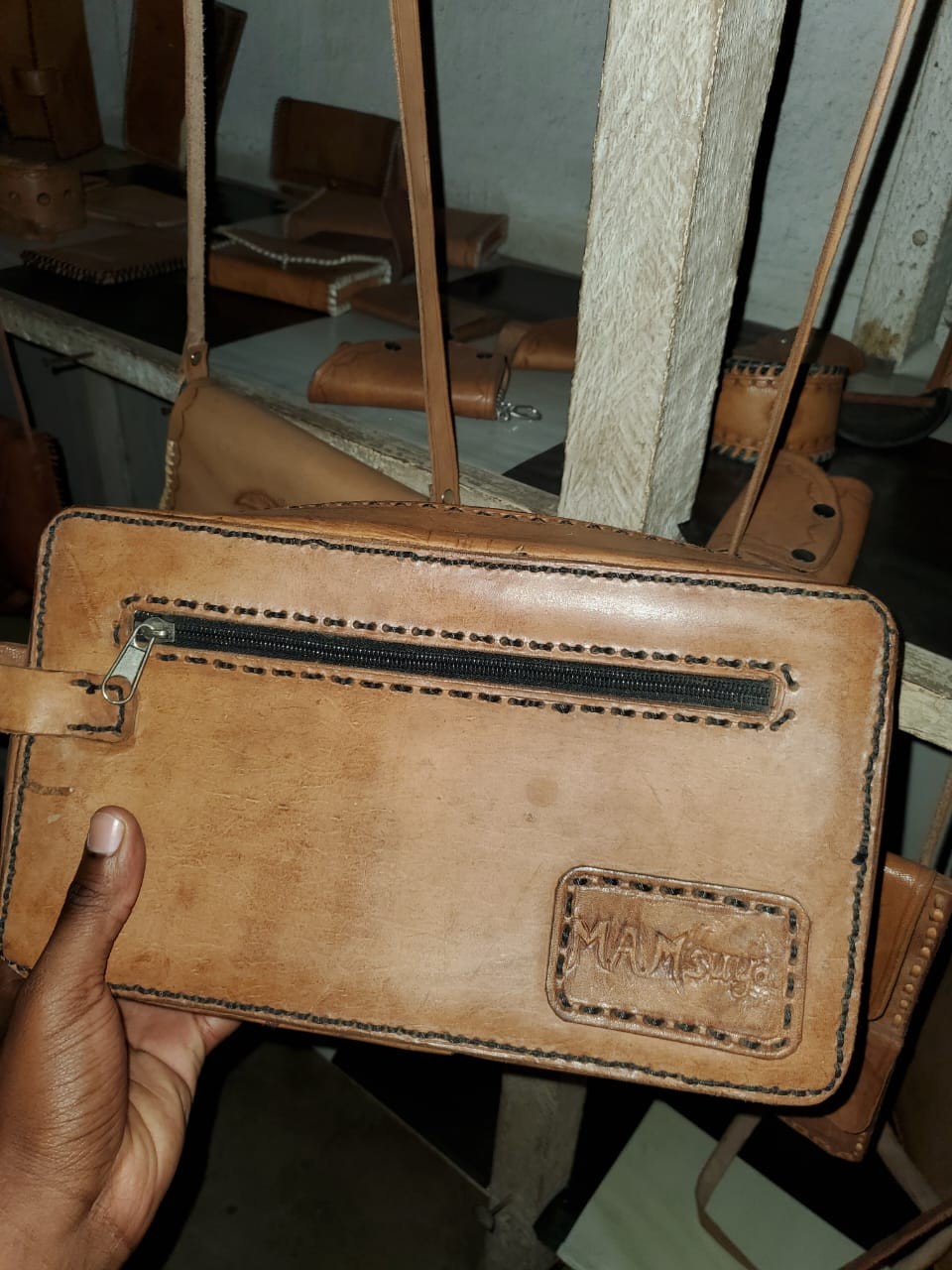 RUSTIC TOWN Leather Wrist Bag for Men - Compact Travel Murse Clutch Wallet - Versatile Long Wallet Wristlet - Functional Hand Pouch Purse - Gift for Him