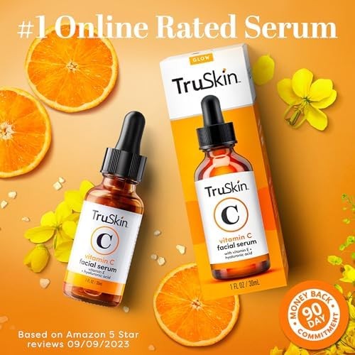 TruSkin Vitamin C Serum for Face, Anti Aging Serum with Hyaluronic Acid, Vitamin E, Organic Aloe Vera and Jojoba Oil, Hydrating & Brightening Serum for Dark Spots, Fine Lines and Wrinkles, 1 fl oz